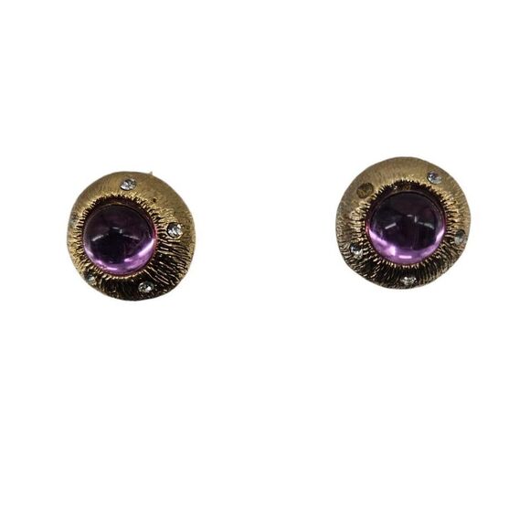 Vintage Amethyst Glass Cabochon Clip-Ons - Picture 5 of 6